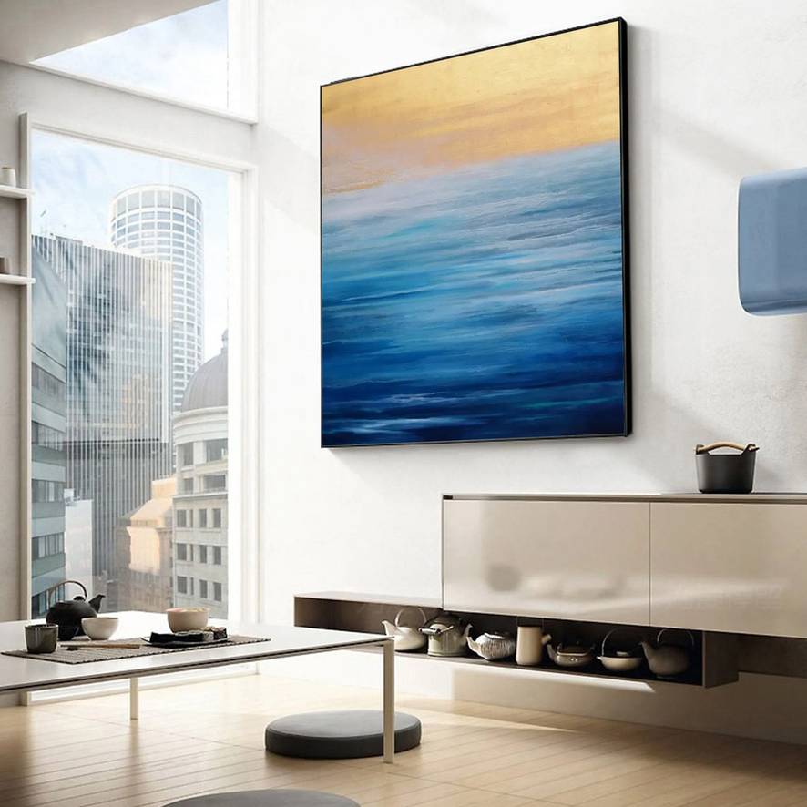 Entryway Original Ocean Sunset Beach Abstract Canvas Wall Art 3YYI4